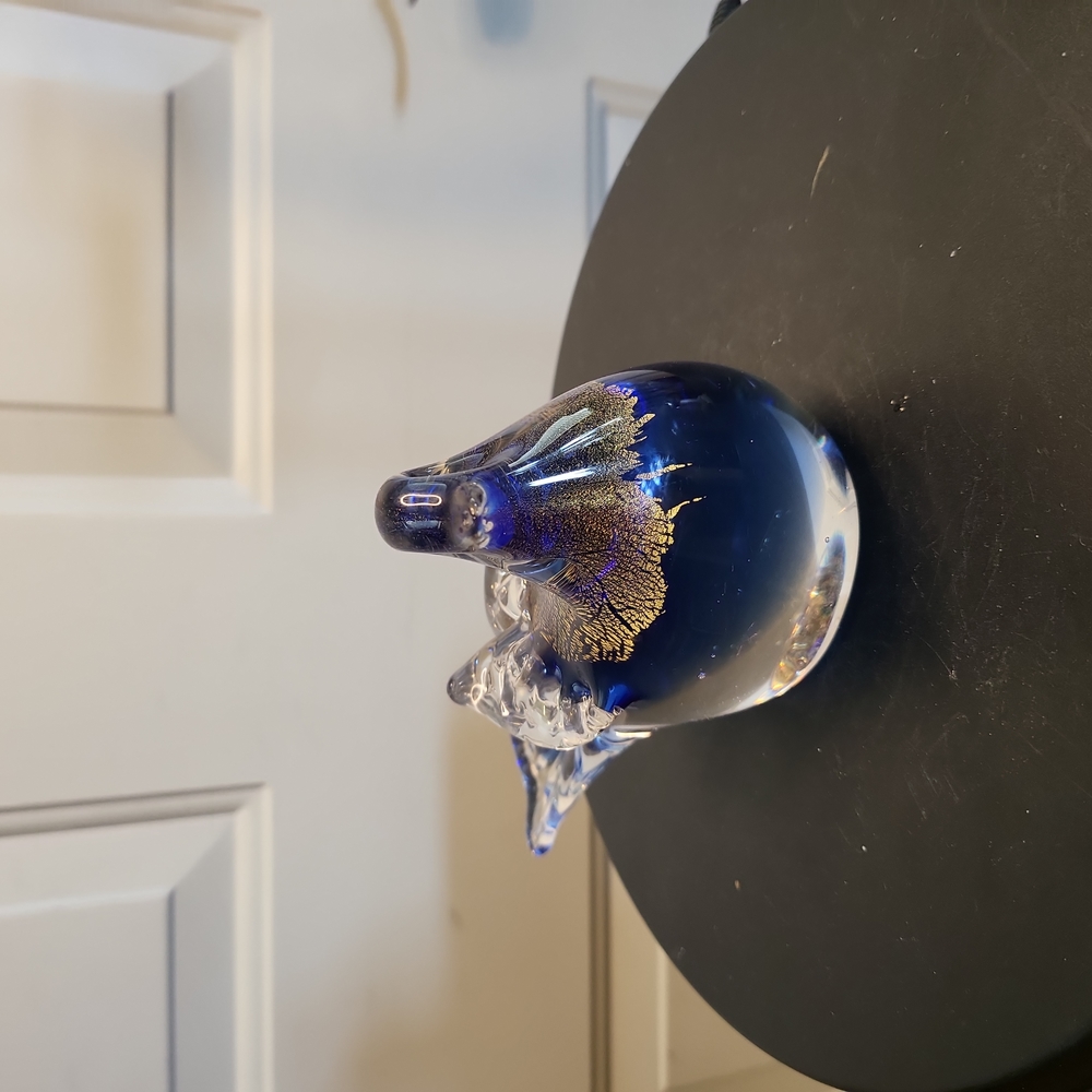 Hand Blown Glass Blue Bird with Gold Flakes - Picture 2 of 10